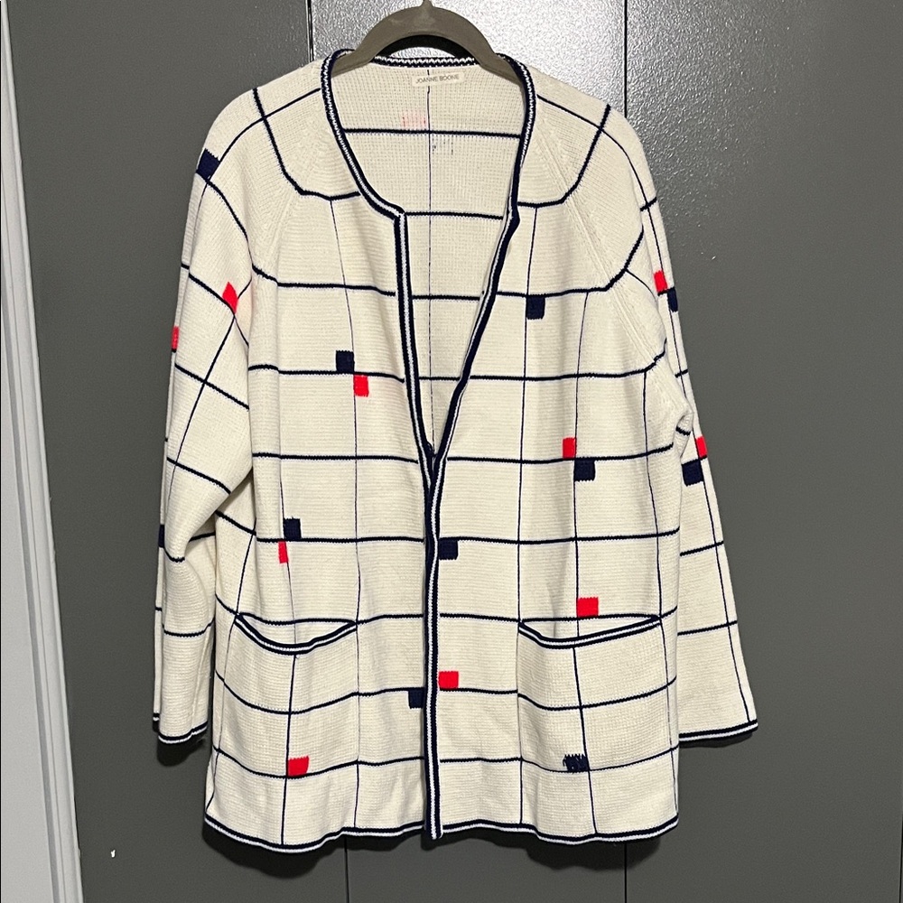 Vintage red, blue, and white sweater cardigan